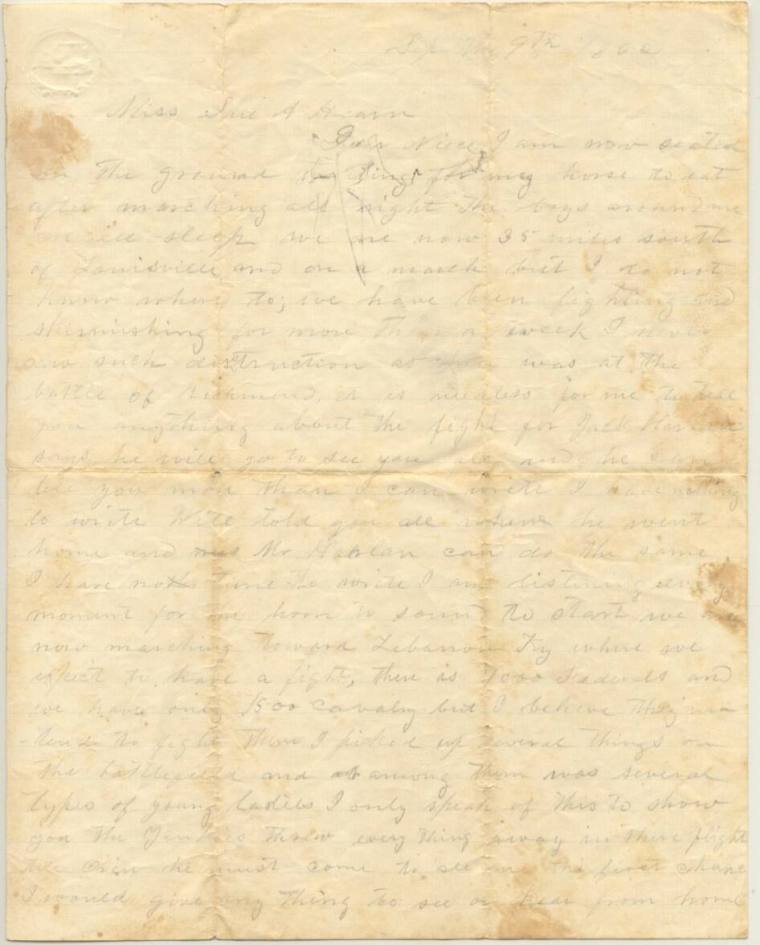 Letter, R.E. Hearn to Sue A. Hearn - Spence Family Collection