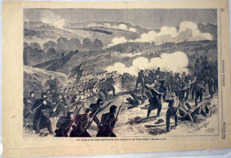 Woodcut of Battle of Pea Ridge from Harper's Weekly