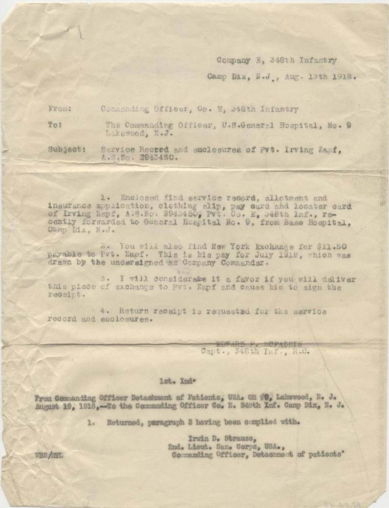 WWI military administrative document