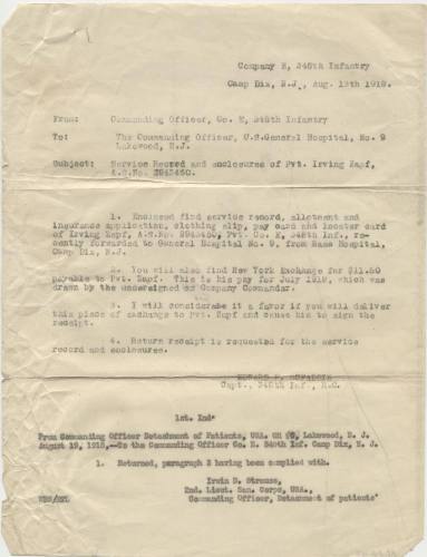 WWI military administrative document