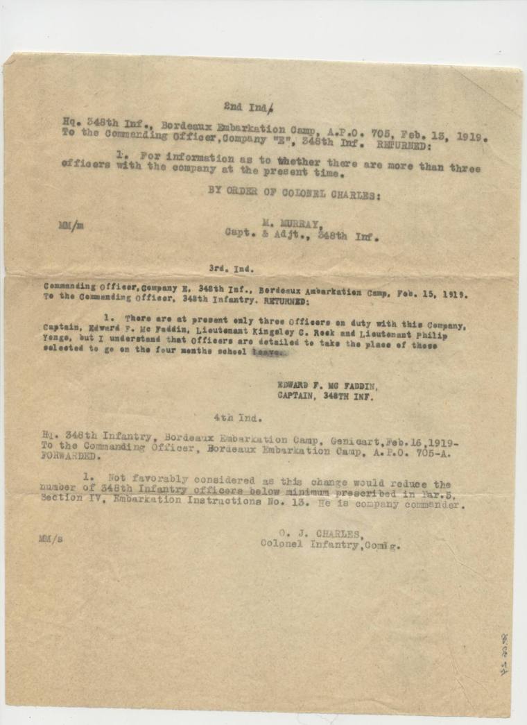 WWI military administrative document