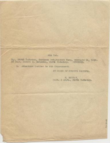 WWI military administrative document