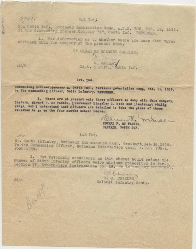 WWI military administrative document