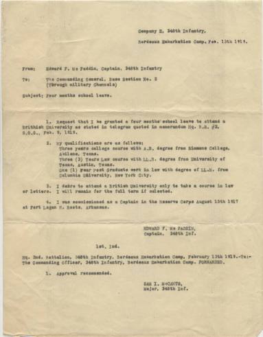 WWI military administrative document