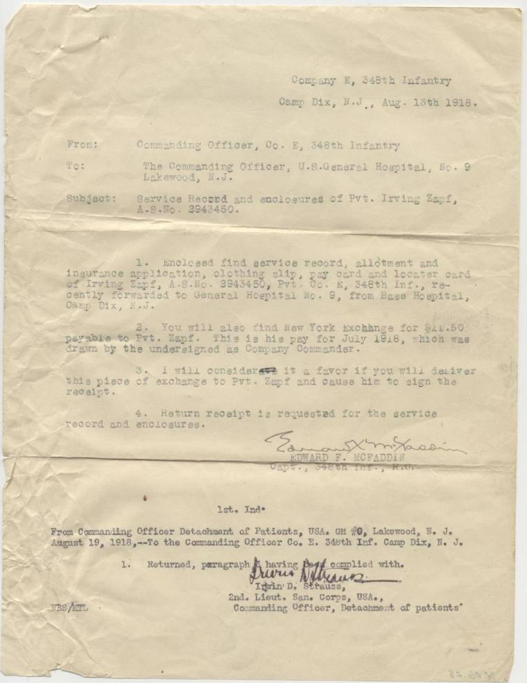 WWI military administrative document