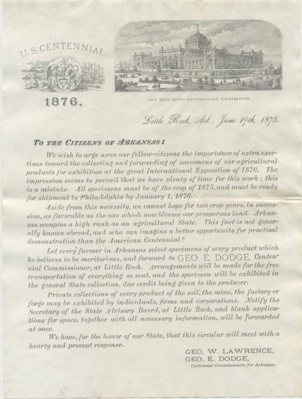 letter from Arkansas Centennial Commissioners