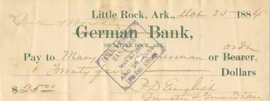 Check from German Bank of Little Rock