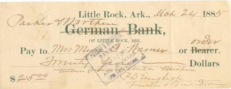 check from Parker and Worthen bank