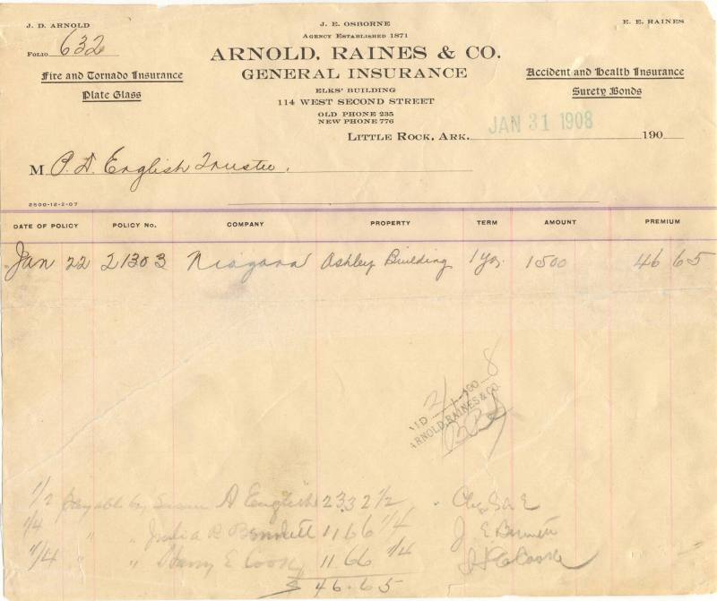 Insurance premium from Arnold Raines & Co.