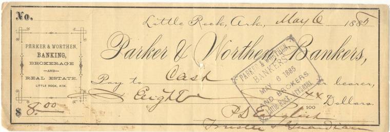 Check from Parker & Worthen Bank