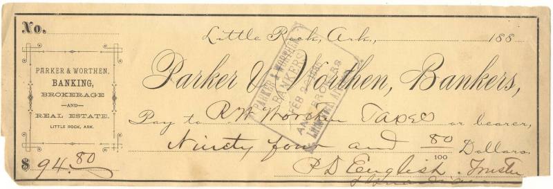 Parker & Worthen bank check