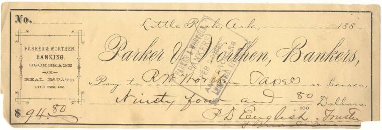 Parker & Worthen bank check