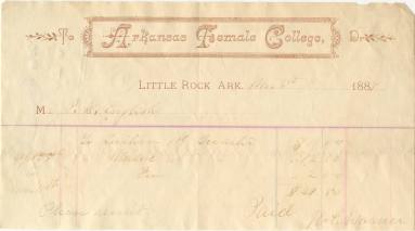 receipt from Arkansas Female College