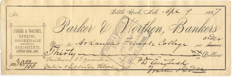 Parker & Worthen Bank check