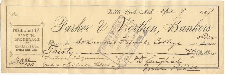 Parker & Worthen Bank check