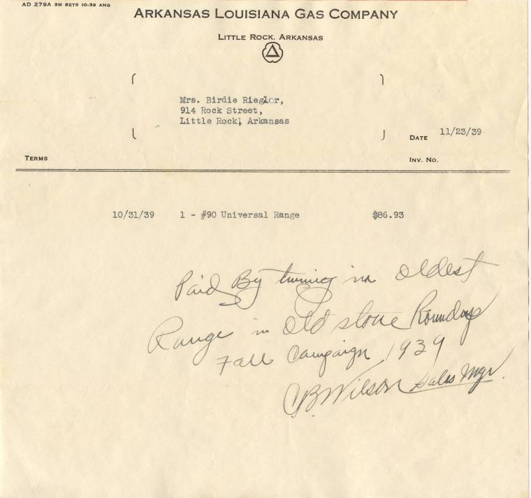 Receipt/statement of account from Arkla Gas