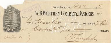 W.B. Worthen Bank check