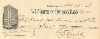 W.B. Worthen Bank check