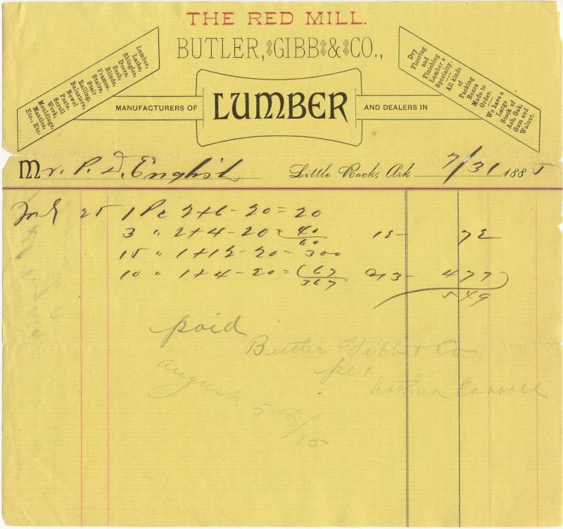 Bill of sale from Butler, Gibb, & Co. Lumber