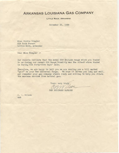 Letter from C.B. Wilson to Birdie Riegler