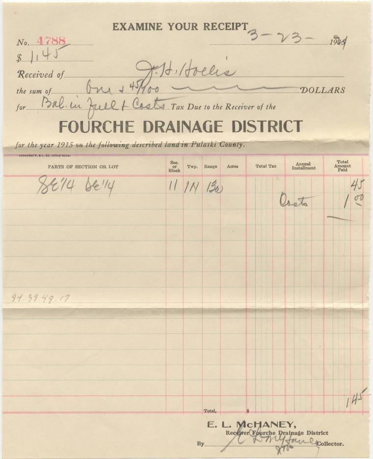 Misc. tax receipts from J.H. Hollis Estate