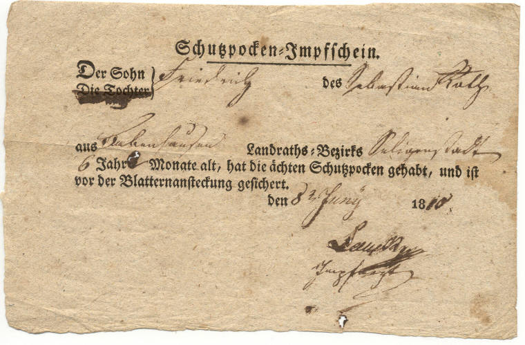 Roth family Document (in German)