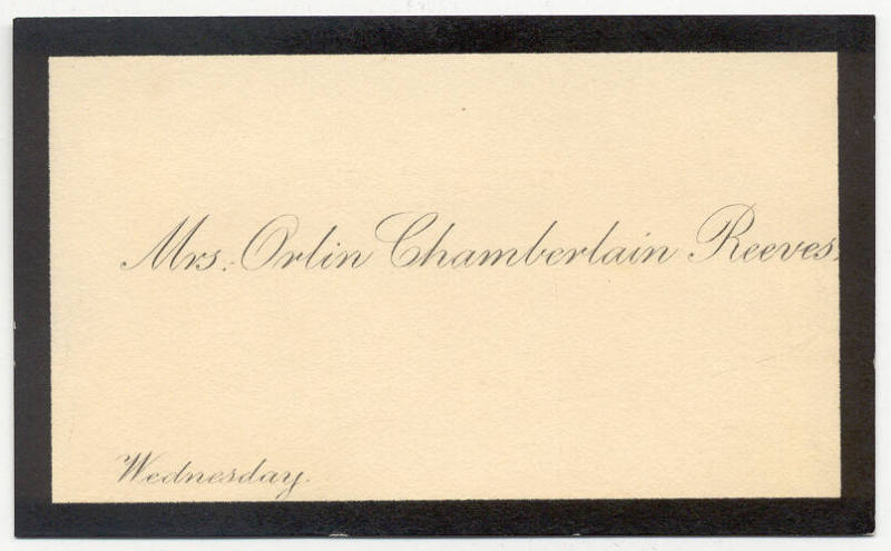 Calling Card for Mrs. Orlin Chamberlain Reeves