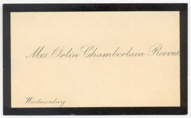 Calling Card for Mrs. Orlin Chamberlain Reeves