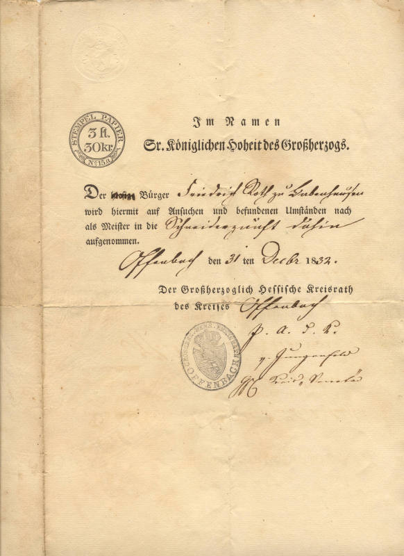 Document/Certificate in German, Roth Family