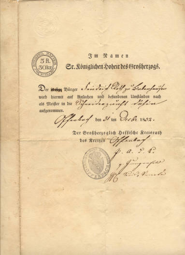 Document/Certificate in German, Roth Family