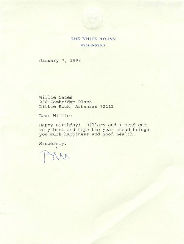 letter to Willie Oates from Pres. Clinton