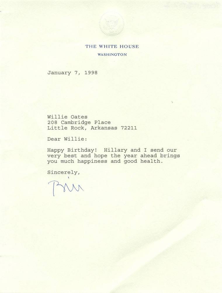 letter to Willie Oates from Pres. Clinton