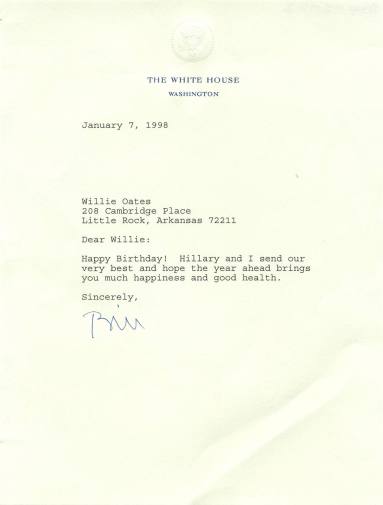 letter to Willie Oates from Pres. Clinton