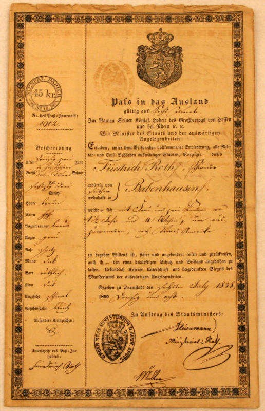 Roth family document, certificate