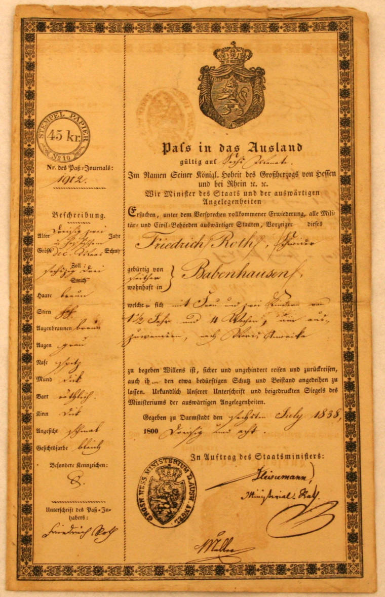 Roth family document, certificate