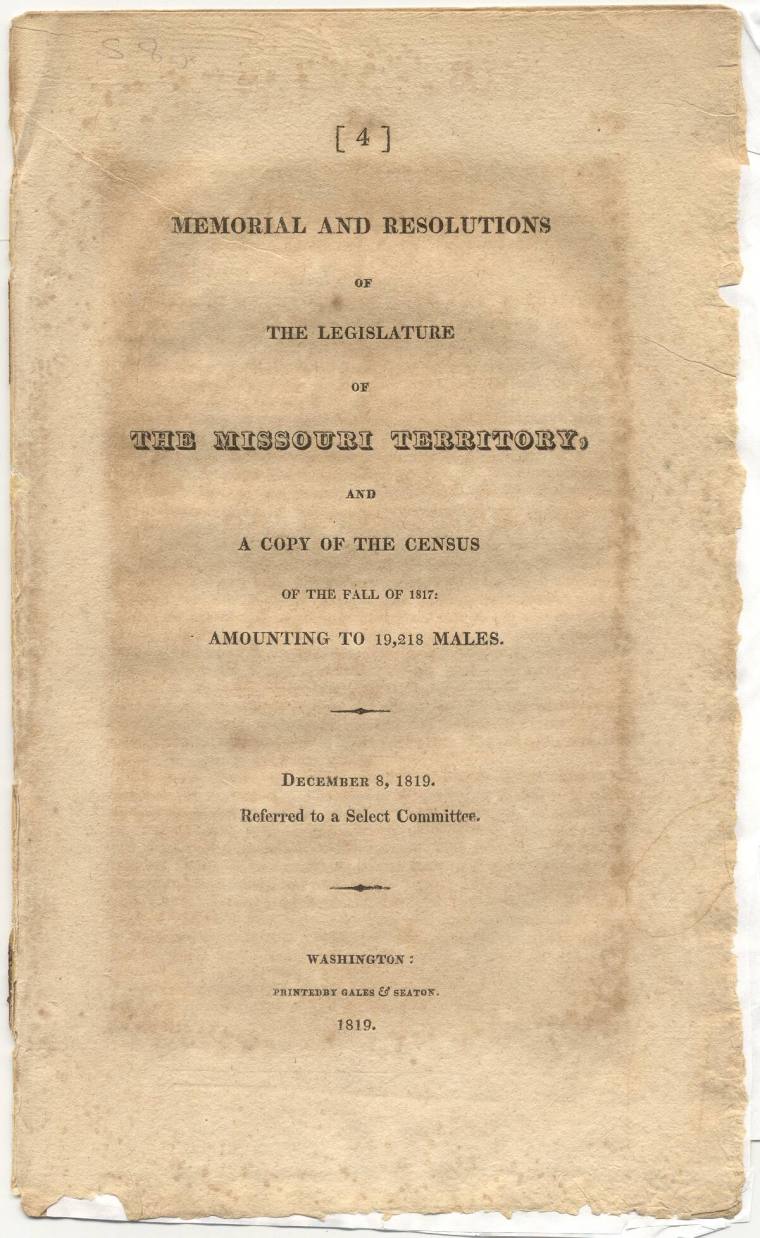 Booklet for legislature of Missouri Territory