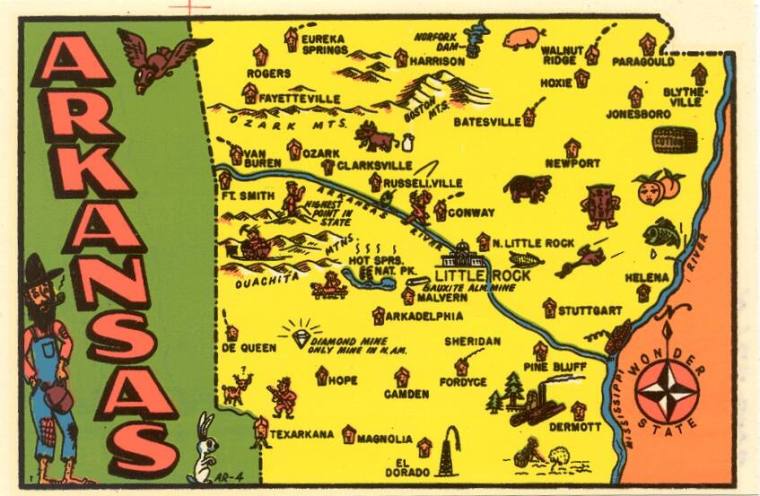 Arkansas State Map with a Hillbilly Theme