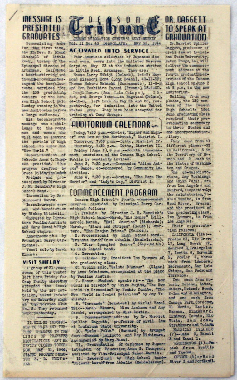 Denson Tribune newspaper - Jerome Relocation Camp