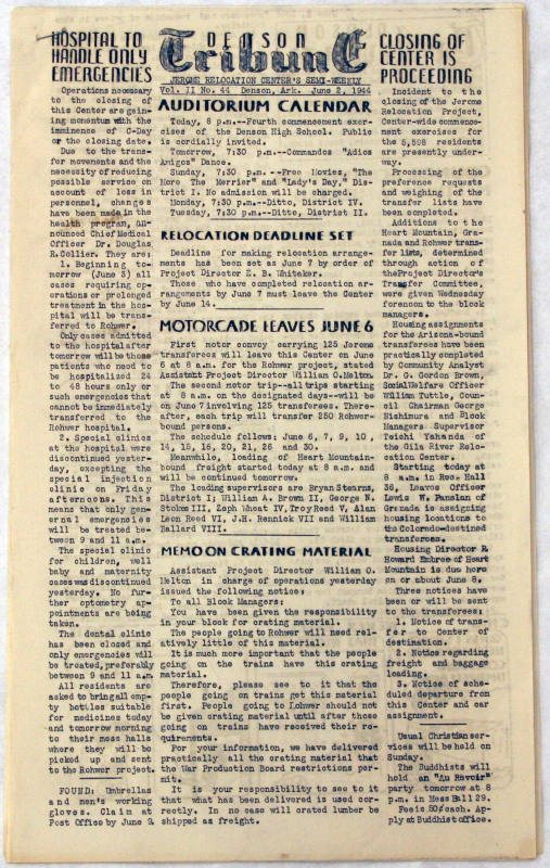 Denson Tribune newspaper - Jerome Relocation Camp