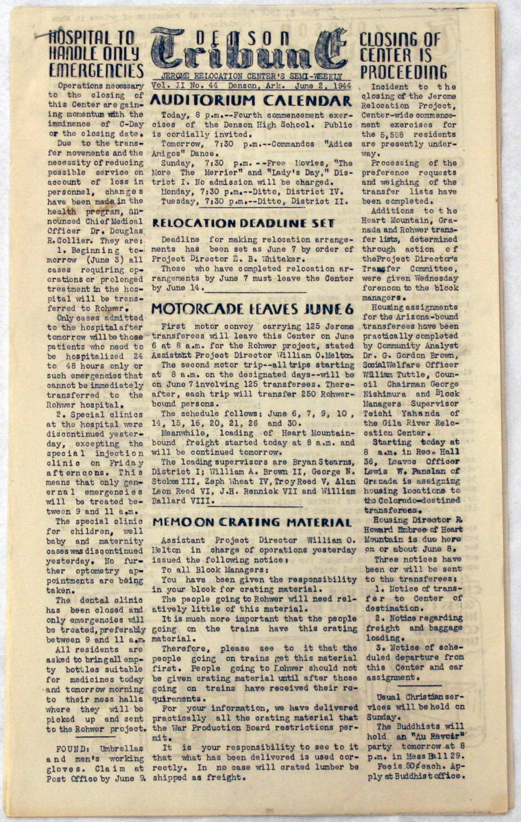 Denson Tribune newspaper - Jerome Relocation Camp