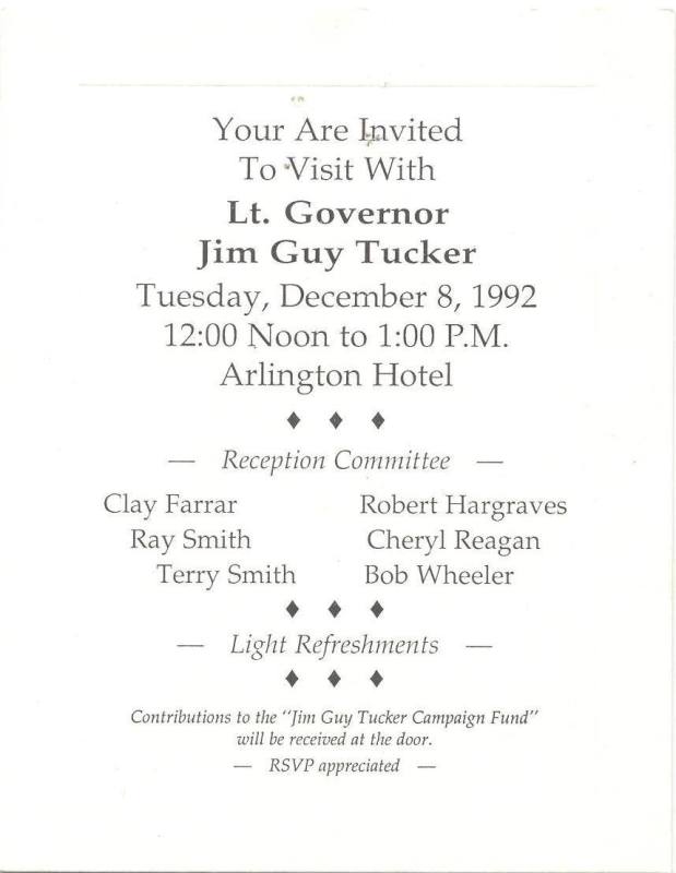 Invitation, Lieutenant Governor Jim Guy Tucker