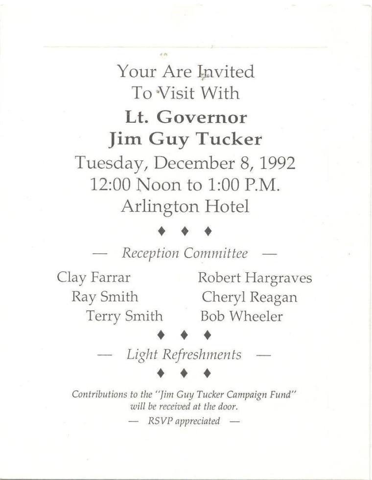 Invitation, Lieutenant Governor Jim Guy Tucker