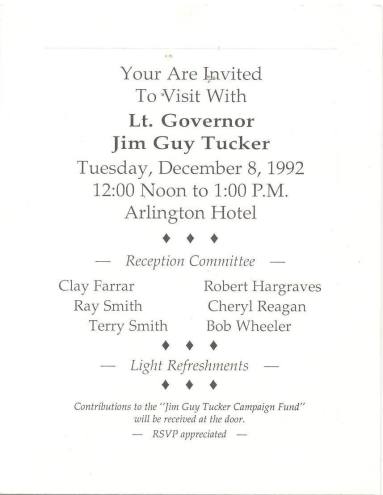 Invitation, Lieutenant Governor Jim Guy Tucker