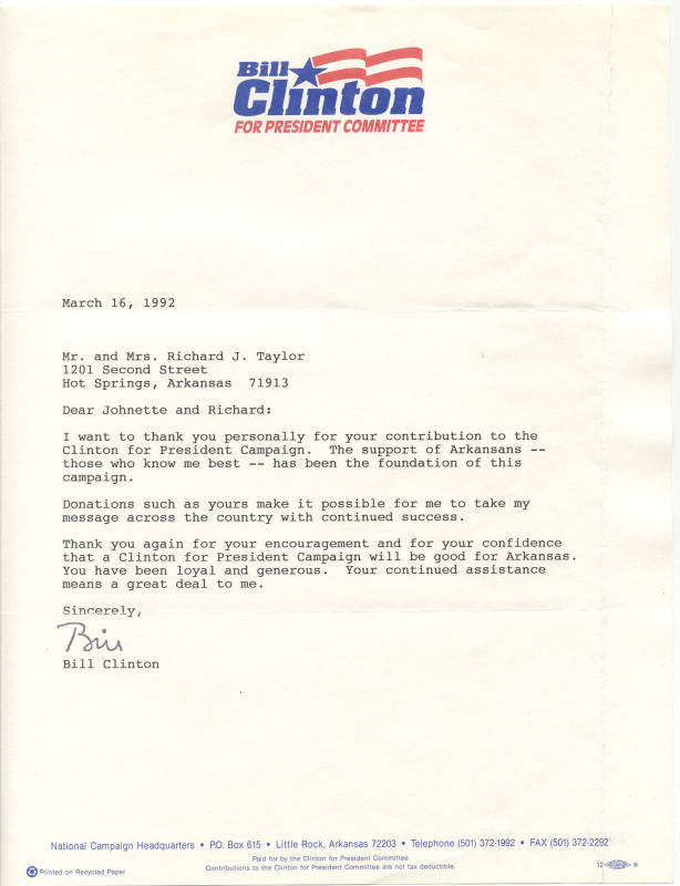 Bill Clinton letter