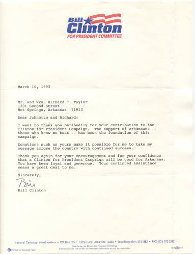 Bill Clinton letter