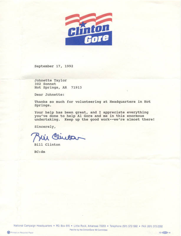 Bill Clinton letter