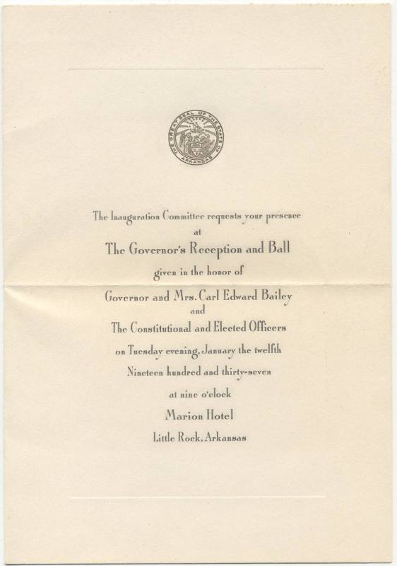 Invitation, Inaugural Ball - Governor Carl Bailey