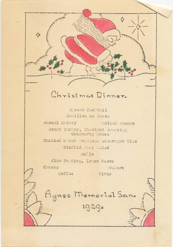 Christmas Menu for Agnes Memorial Sanitarium