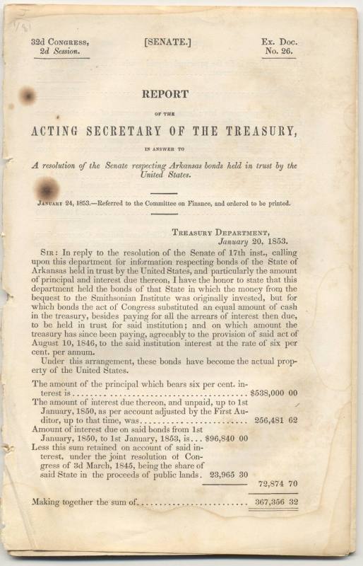 Report of the Acting Secretary of the Treasury