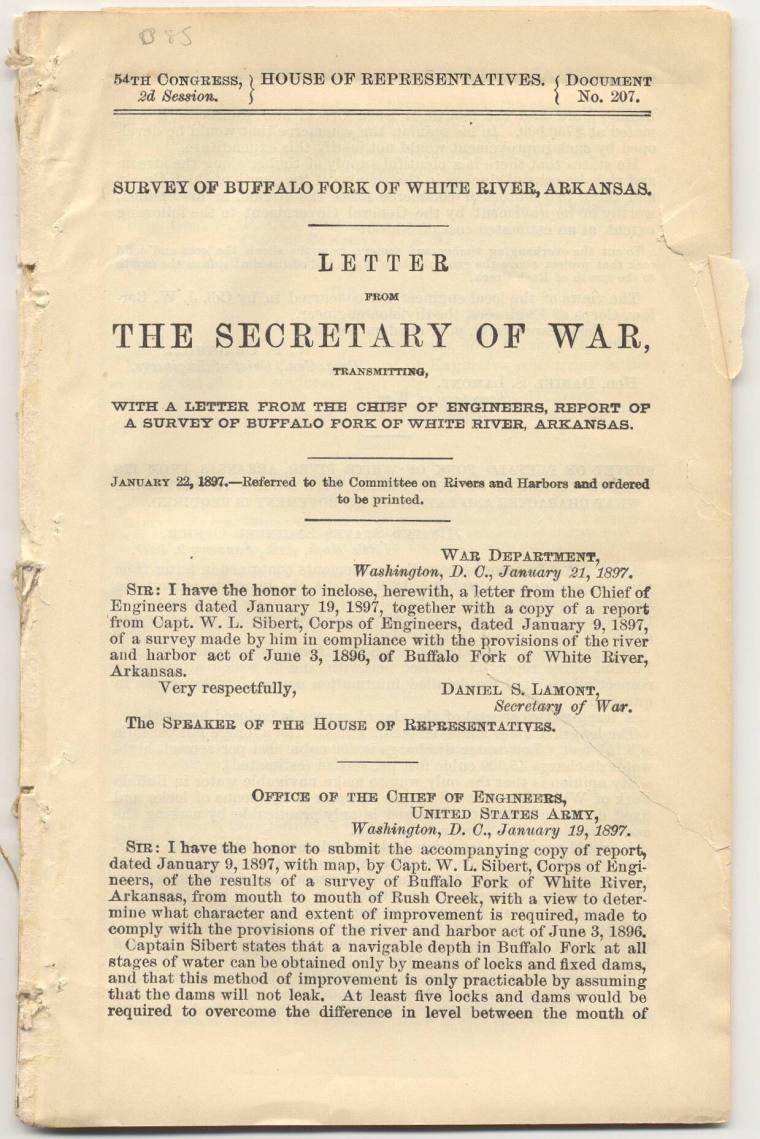 Booklet, "Survey Buffalo Fork of White River, Ark."